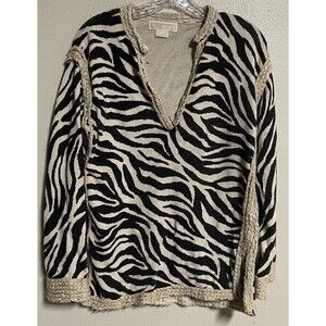 michael kors sweater women small zebra print, long sleeve, crochet tan black